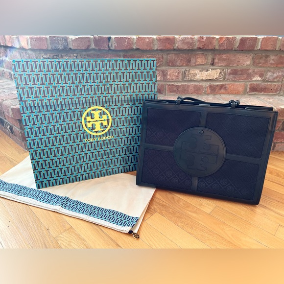 Tory Burch Black Ella T Monogram Quadrant Tote - Picture 3 of 15